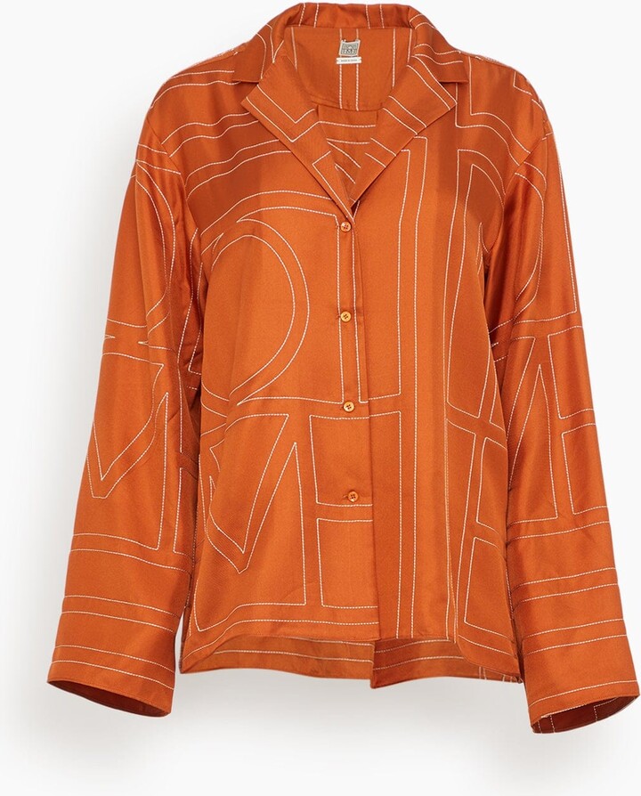 Totême Monogram Silk PJ Top in Terracotta