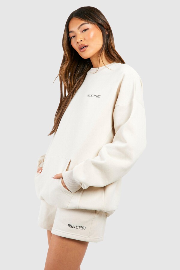 boohoo Dsgn Studio Slogan Pocket Detail Sweatshirt Short Tracksuit