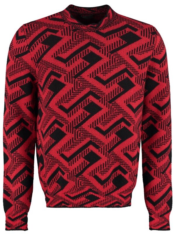 XQS Mens Long Sleeve Thicken Geometric Print Knitted Pullover Crew Neck Sweater 