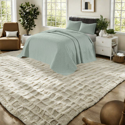 CANJUN Comfortable Cotton Quilt Bedding Sets, Reversible Design Seafoam Style For Summer