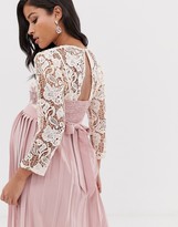 Thumbnail for your product : Little Mistress Maternity floral lace applique 3/4 sleeve midi skater dress with pleated skirt