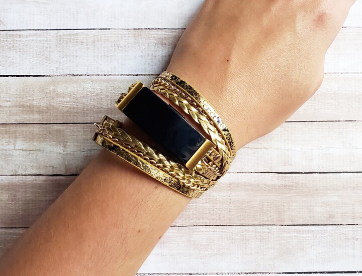 Gold Boho Fitbit Luxe Band Unisex Luxury Vegan Leather Animal Print Braided Bracelet For Watch Best Gift Her Wife