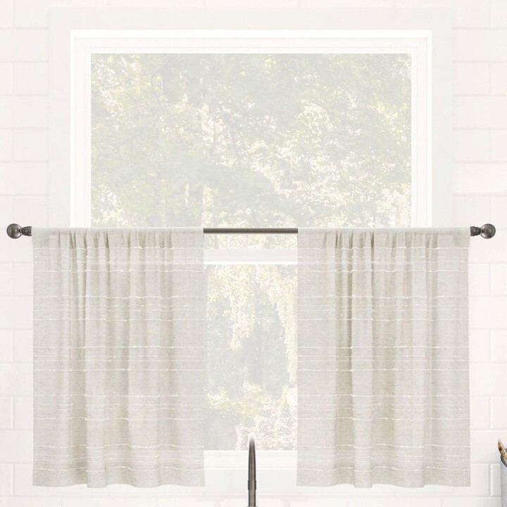 Clean Window Aya Textured Slub Stripe Linen Blend 52 in. W x 24 in. L Sheer Rod Pocket Kitchen Curtain Tier Pair in Linen