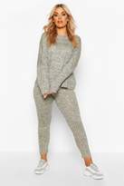 Thumbnail for your product : boohoo Plus Crop Batwing Boxy Rib Knit Lounge Set