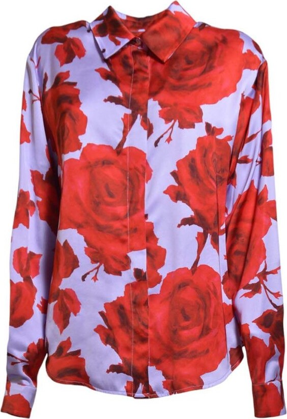 MSGM Floral-Detailed Curved Hem Shirt