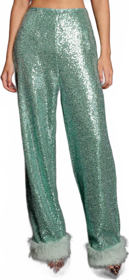 Sister Jane Disco Darling Sequin Straight Trousers In Turquoise Green