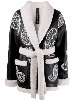 Blancha Paisley-Embroidered Belted Leather Jacket