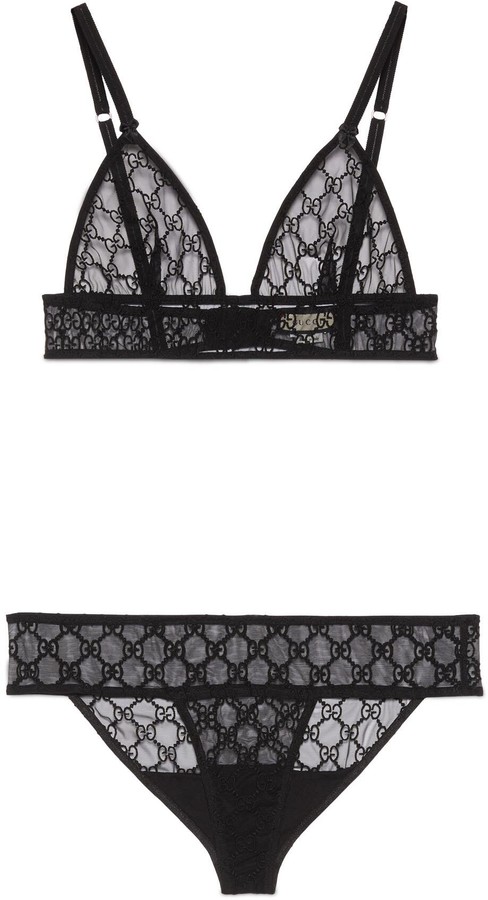 Gucci GG embroidered tulle lingerie set - ShopStyle