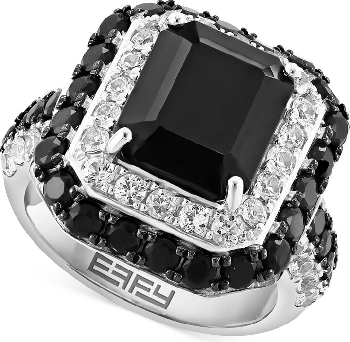 Effy Onyx & White Topaz (1-1/2 ct. t.w.) Halo Ring in Sterling Silver