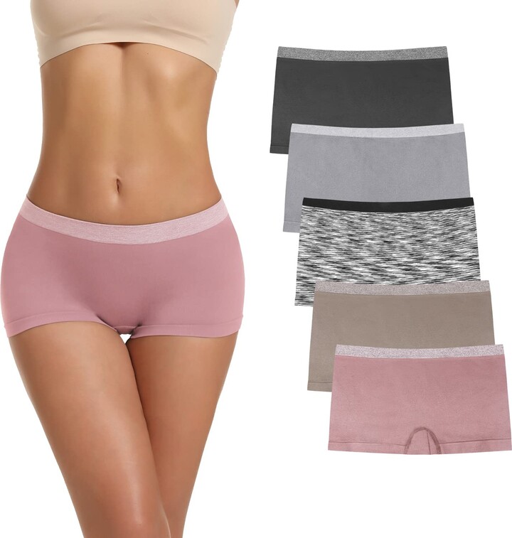 Ruxia Women's Seamless Boyshort Panties Nylon Spandex Underwear Stretch Boxer Briefs Pack of 5