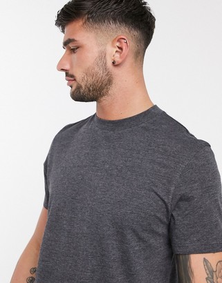 ASOS DESIGN longline t-shirt with crew neck and side splits in charcoal marl