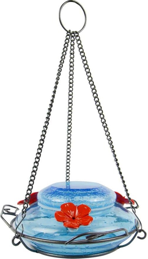 Nature's Way Mason Jar Blue Glass Top Fill Hummingbird Glass Feeder 16 oz.