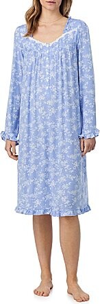 Eileen West Long Sleeve Sweetheart Neck Floral Print Jersey Knit Waltz Nightgown