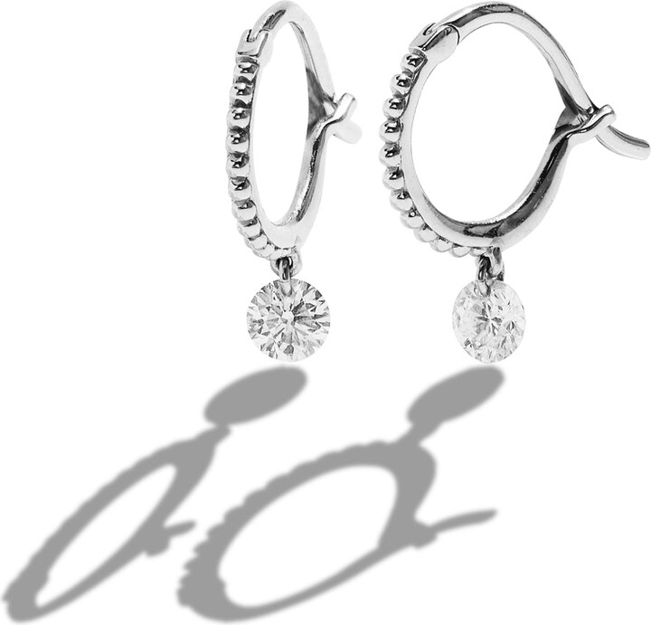 Raphaele Canot Diamond Set Free Beaded White Gold Mini Hoop Earrings