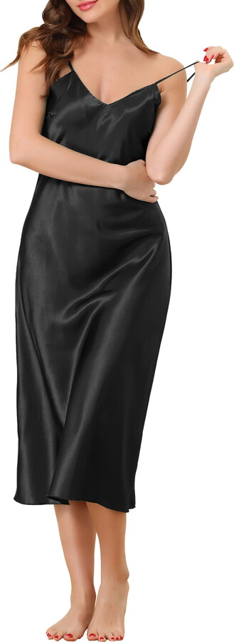 Unique Bargains Womens Satin Pajama Nightdress Sleepwear Spaghetti Strap Lounge Nightgown