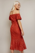 Thumbnail for your product : Little Mistress Winnie Rust Lace Bardot Peplum Midi Dress