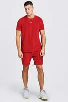 Thumbnail for your product : boohoo MAN Signature Velour T-Shirt & Short Set With Zips