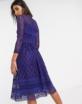 Thumbnail for your product : ASOS DESIGN Premium lace midi skater dress in navy