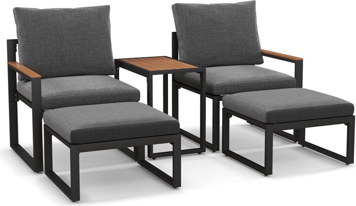 Sugift 5 Pieces Aluminum Frame Weatherproof Outdoor Conversation Set with Soft Cushions