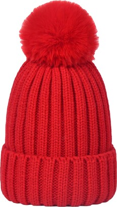 LAUSONS Womens Warm Winter Ribbed Knit Faux Fur Bobble Hat Double Pom Pom Beanie