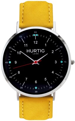 Hurtig Lane - Moderno Vegan Suede Watch Silver, Black & Mustard Yellow