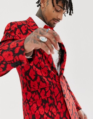 ASOS Edition EDITION slim blazer with red leopard jacquard