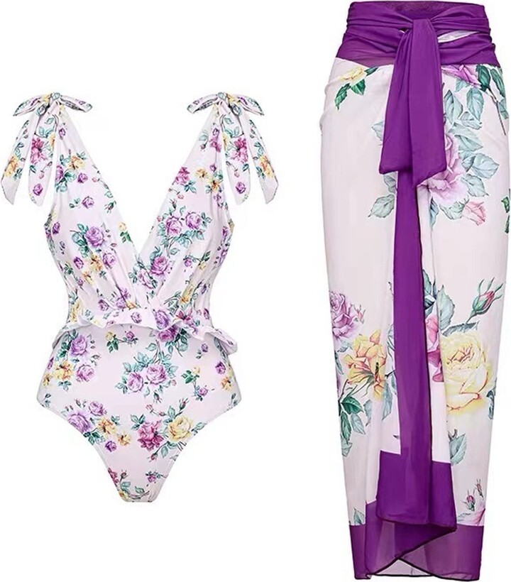 Generic Women Swim Top 1 Piece Swimwear+1 Cover Wrap Skirt Tight Slim