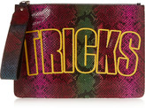 Thumbnail for your product : House of Holland Bag Of Tricks embroidered snake-effect leather clutch