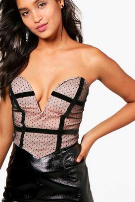 boohoo Detailed Mesh Extreme Plunge Panelled Bustier