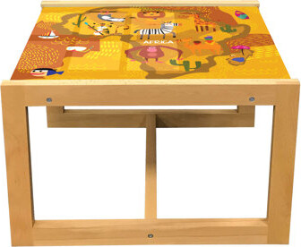 East Urban Home Lion Coffee Table, World Map With Traditional Animal In ...
