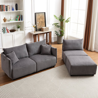 Latitude Run Beige Corduroy Living Room With & C Charging Ports And Comfort Cushions, Modern Minimalist 8 Combination For Bedroom Lounge Multiple Spaces - Beige, 8