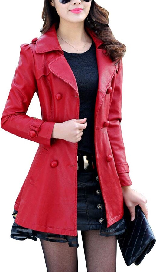 long red pu jacket