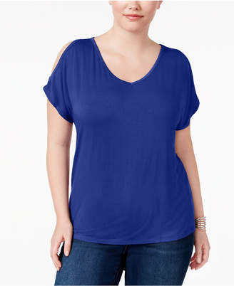 INC International Concepts Plus Size Cold-Shoulder V-Neck T-Shirt, Created for Macy's