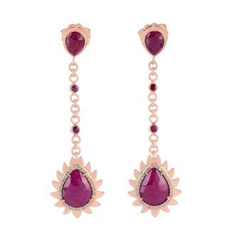 MEGHNA JEWELS - Flame Chain Drop Earrings Ruby & Diamonds