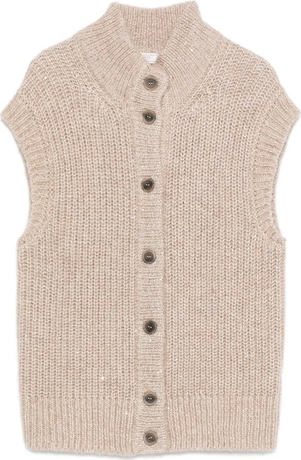 Peserico High-Neck Sequin-Detail Knit Vest