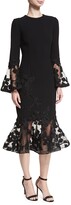 Thumbnail for your product : Rickie Freeman For Teri Jon Long-Sleeve Crepe Flounce-Lace Cocktail Dress