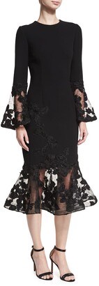 Rickie Freeman For Teri Jon Long-Sleeve Crepe Flounce-Lace Cocktail Dress