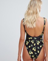 Thumbnail for your product : Peek & Beau Fuller Bust Exclusive high leg print swimsuit in lemon print D - F Cup