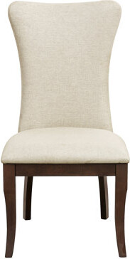 Wildon Home Modern Traditional Side Chairs 2 Off-White Fabric Upholstered Back Seat Nailhead Trim Dark Cherry Finish Wooden Dining Furniture