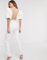 Thumbnail for your product : ASOS Tall ASOS DESIGN tall puff sleeve jumpsuit with lace up back detail