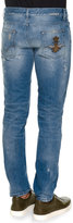 Thumbnail for your product : Dolce & Gabbana Distressed Denim Jeans with Embroidered Bee, Light Blue