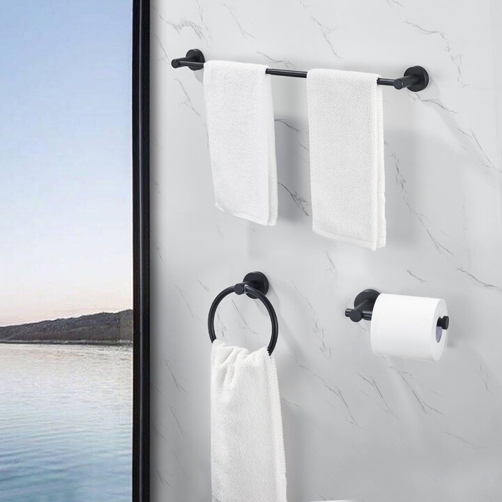 AsterOutdoor Bathroom Hardware Set, Thicken Space Aluminum 3 PCS Towel bar Set- Matte Black 16-27 Inches Adjustable Bathroom Accessories Set [Unable ship on weekends+usps/fedex]