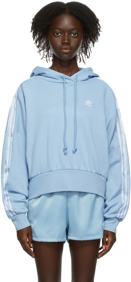 adidas Blue Satin Tape Adicolor Classics Cropped Hoodie - ShopStyle