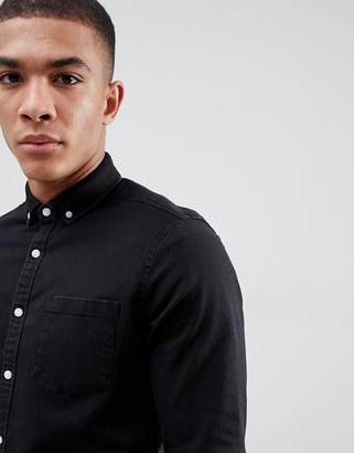ASOS Design DESIGN slim stretch denim shirt in black
