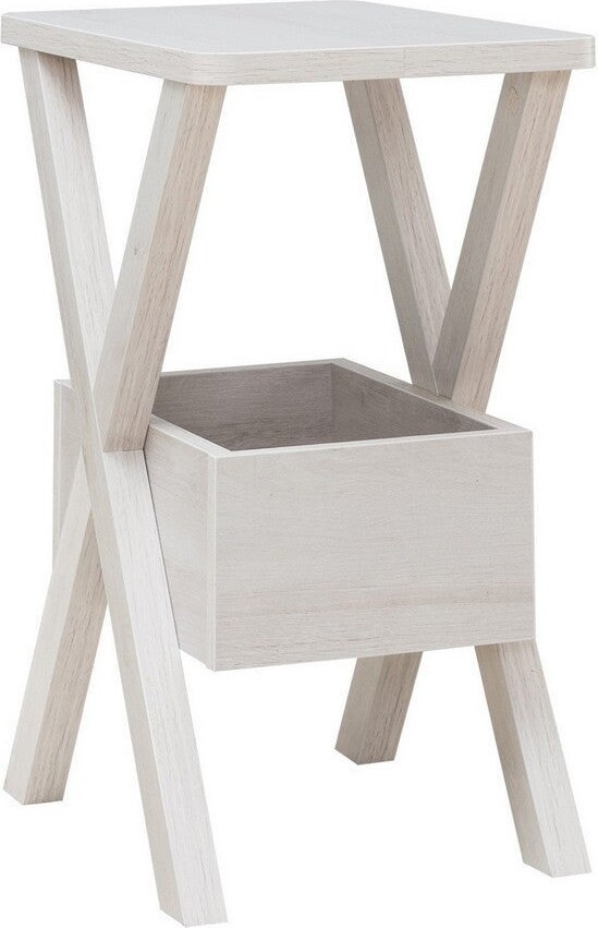 Eric 24 Inch Wood Side End Table, Box Shelf, Crossed Legs, Oak White 11.5 L x 20 W x 24 H