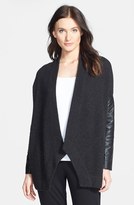 Thumbnail for your product : Eileen Fisher Leather Sleeve Yak & Merino Angled Front Cardigan (Online Only)