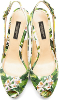 Thumbnail for your product : Dolce & Gabbana Green Floral Print Sligback Peeptoe Heels
