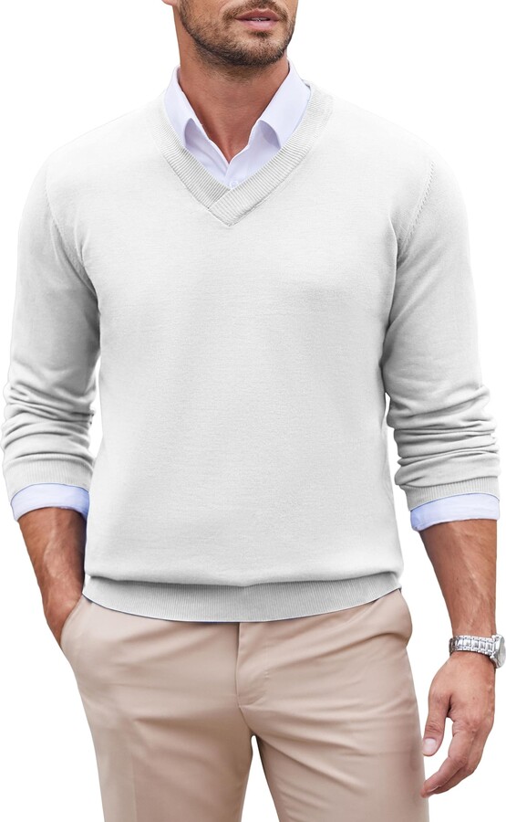 COOFANDY Men's Jumper V-Neck Long Sleeve Knitted Sweater Slim Fit