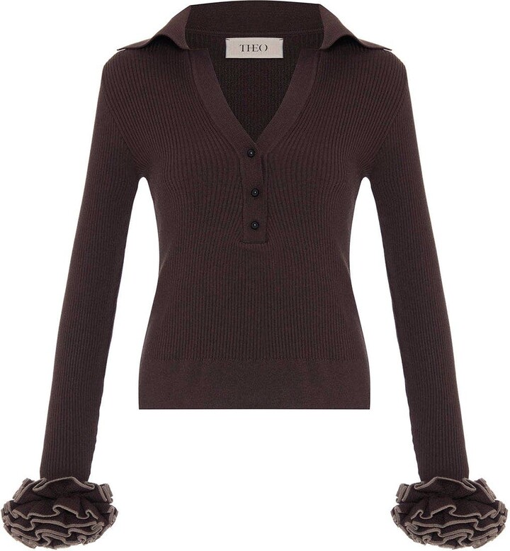 THEO The Label Nomia Ruffle Sleeve Johnny Sweater