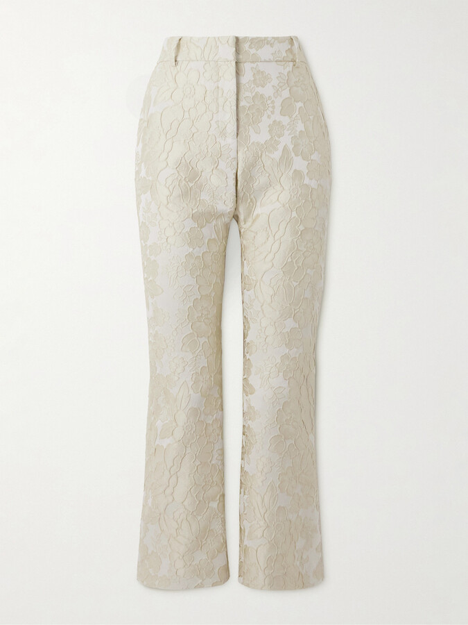 La DoubleJ - 24/7 Cropped Brocade Bootcut Pants - Cream